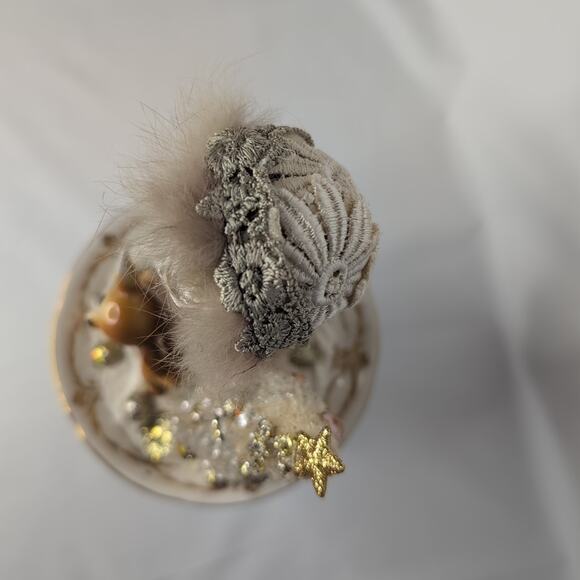 Handmade Christmas Assemblage on China Pieces Bottlebrush Tree Deer Doll - Picture 6 of 13